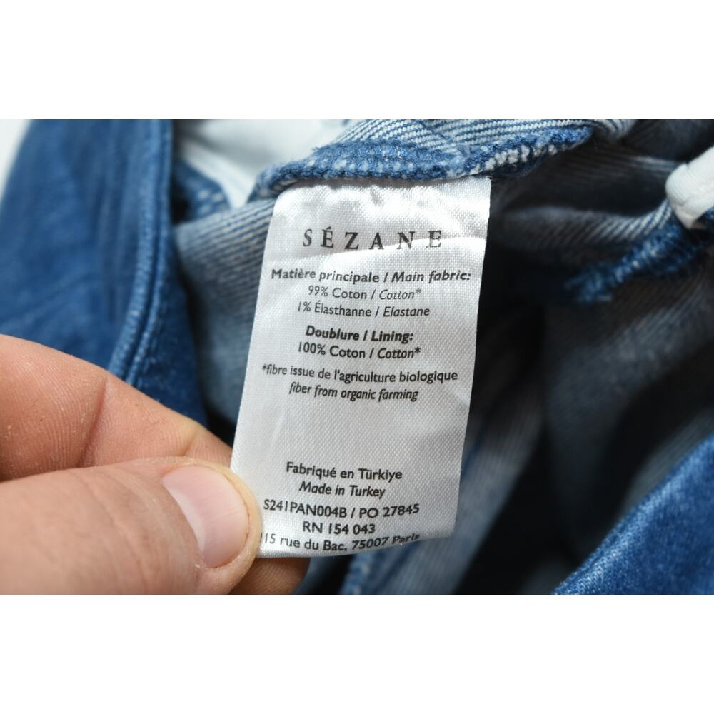 SEZANE Denim Trousers Womens 42 Blue Relaxed Fit Wide-Leg High-Rise - Picture 6 of 13